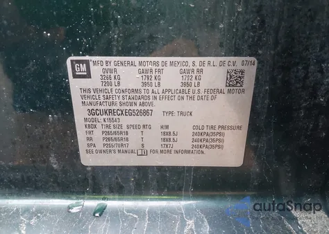 2014 Chevrolet Silverado 1500 2Lt z USA, uszkodzony, nr VIN 3GCUKRECXEG526867